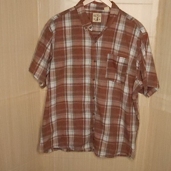 Redhead Mens Burnt Orange Cream Plaid Short Sleeve Button Down 2XL - Picture 1 of 7